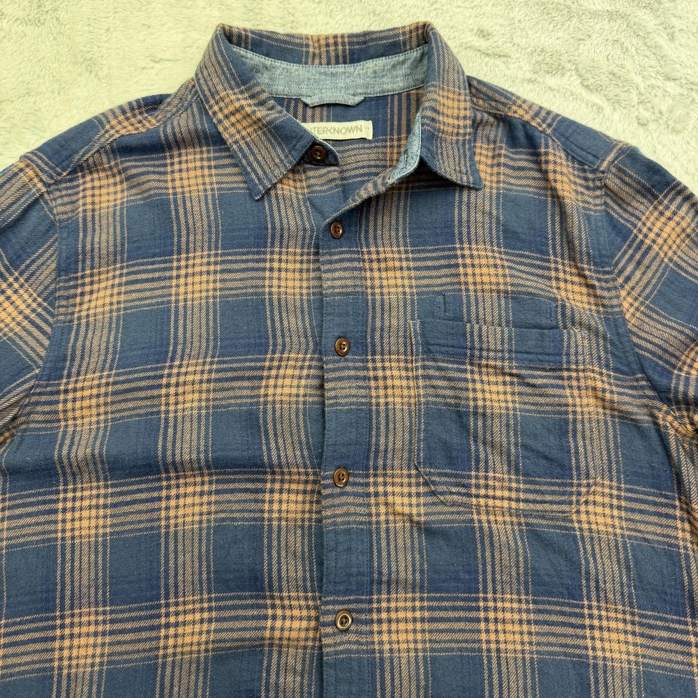 Outerknown Shirt Mens L Blue Long Sleeve Button Up Plaid Flannel Cotton Casual